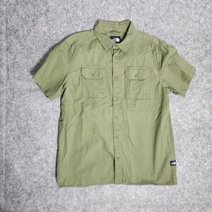 The North Face Button Up Shirt Men L Green Short Sleeve Hiking Gorpcore Outdoor